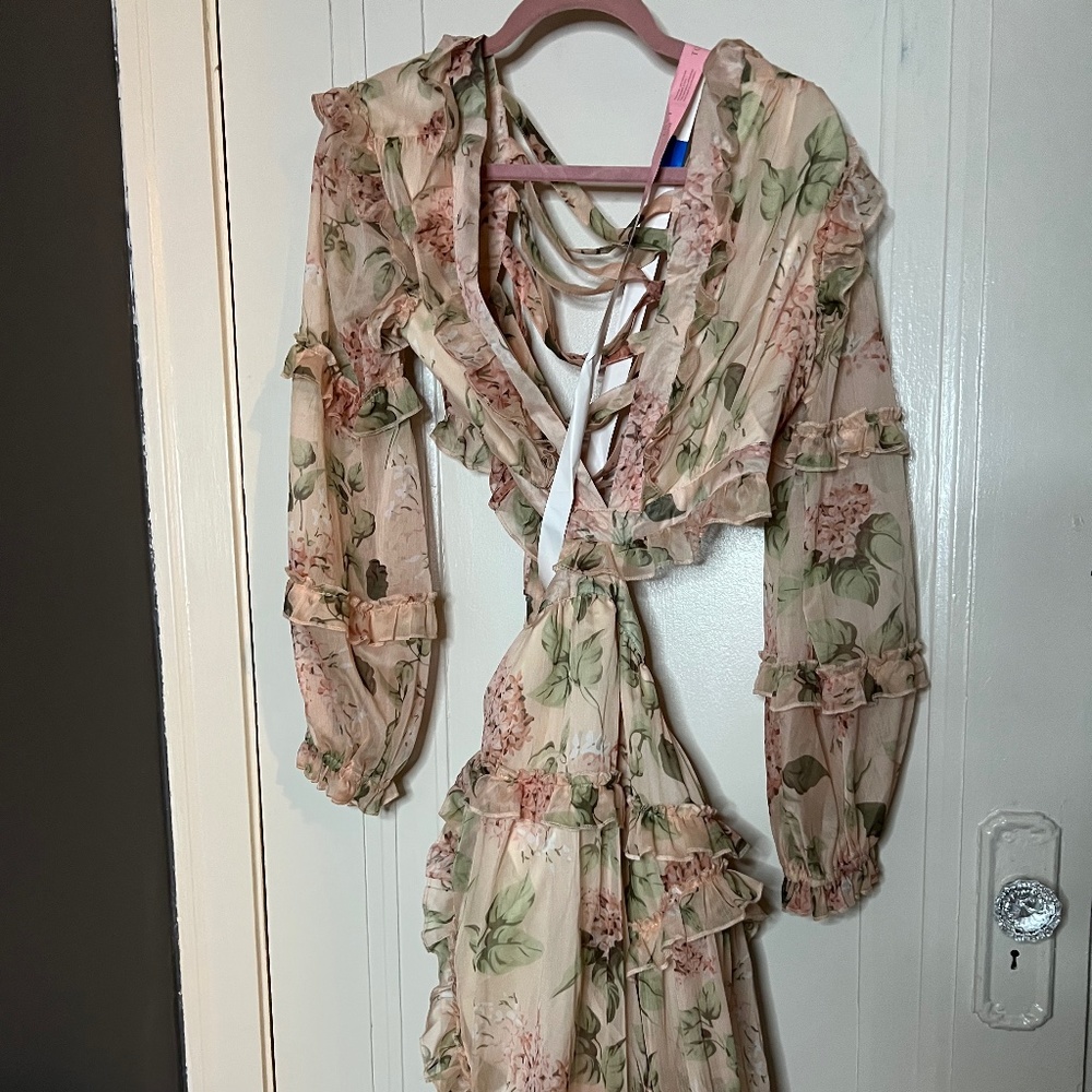 Floral long sleeve cutout dress